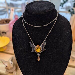 1990's Style Butterfly Necklace with Yellow Rhinestone Body